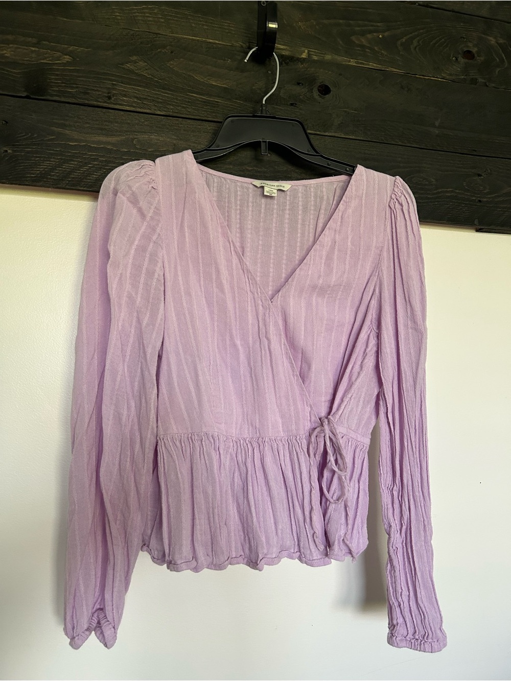 American Eagle Outfitters Light Lilac Wrap Blouse - Long Sleeve Peplum Top